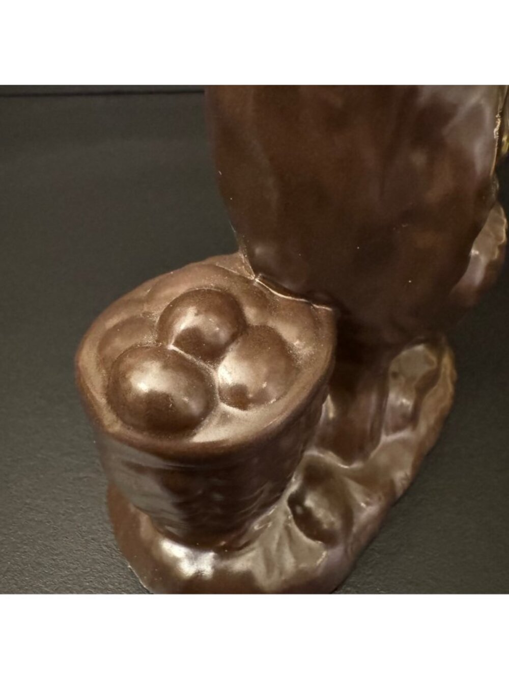 Vintage Chocolate-Look Ceramic Bunny Figurine With Bow & Easter Basket 7" Tall - Picture 4 of 10